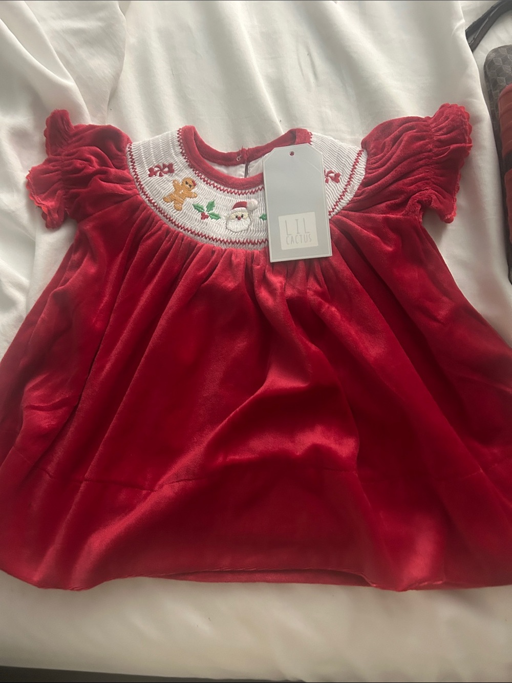 LIL CACTUS Red Velvet Holiday Smocked Girls' Dress